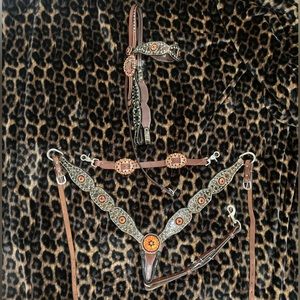 Orange and black crystal bling tack set with gator leather